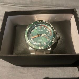 Citizen Men’s Green Dial Swim Watch with Orange Accents